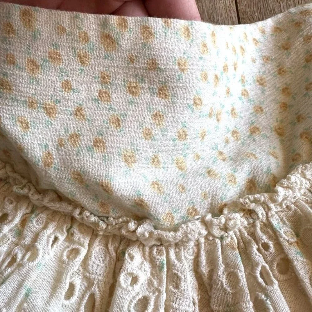 Free People jillian Cream Butter Yellow Ditzy Floral Eyelet Mini Skirt X-Small - Picture 3 of 9